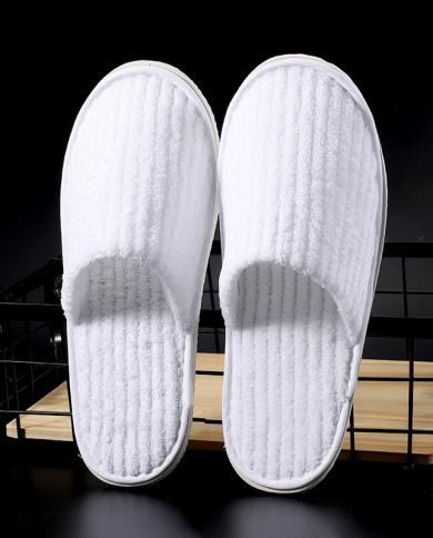 123 Pairs White Cotton Slippers Men Women Hotel Disposable Slides Home Travel Sandals Hospitality Footwear One Size  M