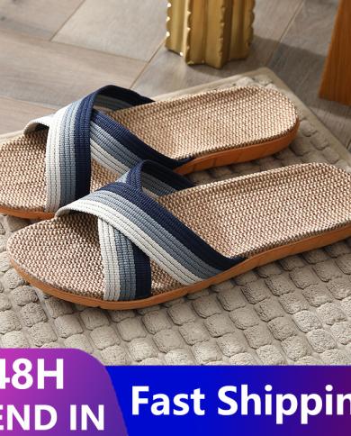 Summer New 2023 Beach Shoes Mens Fashion Casual Slip On Cane Slides Indoor Home Slippers Sandals Men Zapatillas Hombre