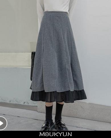 Moukyun Gothic Slim Skirt Women High Waist Harajuku Midi Long Skirts Female Casual Patchwork High Street  Skirts Faldas