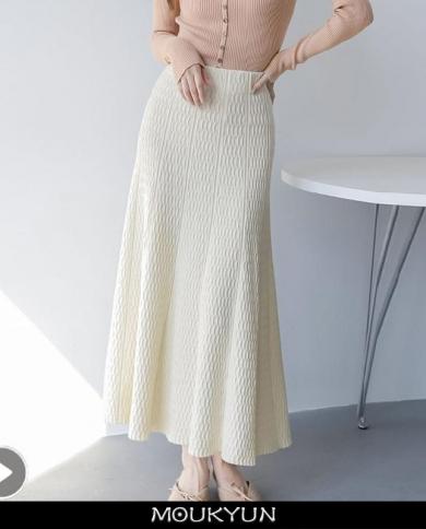 Moukyun Autumn Women Slim Knitted Skirt Ladies Elegant A Line Long Maxi Skirts  Fashion Casual Midi Skirts Faldas