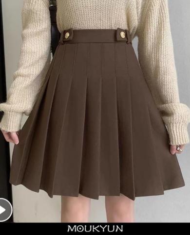 Moukyun  Elegant Skirt Spring Women Simple Casual All Match Skirts Ladies High Waist Solid Student Pleated Mini Skirts