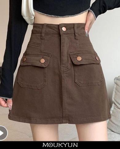 Moukyun  Style High Waist Mini Skirt Women Fashion Short Culotte Skirts Summer Y2k Streetwear Big Pocket Cargo Skirts