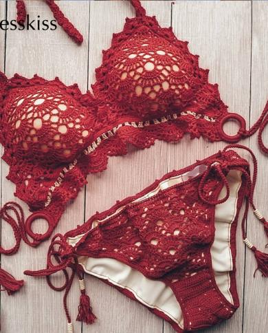 Blesskiss  Crochet Bikini 2023 Swimsuit Women Handmade Tassel Brazilian Swimwear Thong Bathing Suit Maillot De Bain Femm