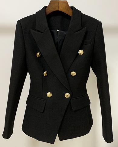 Cotton Linen Black White Blazer  Autumn Female Jacket Doublebreasted Gold Button Office Ladies Women Blazers High Qualit
