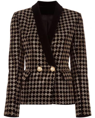 Velvet Jacket Blazer With Diamond 2022 New Design Geometric Hot Diamond Shawl Collar Velvet Suit Jackets Coat Women Outf