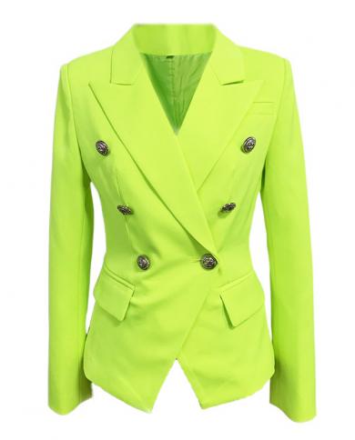Fluorescent Green Yellow Blazer Women Designer Office Formal Double Breasted Buttons Blazers Jacket High Quality Dropshi