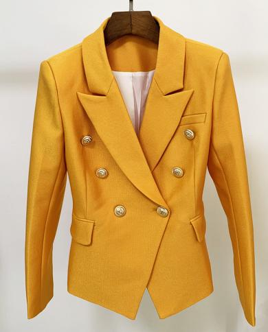 New Gold Blazer Women  High Quality Female Jacket Double Breasted Buttons Slim Formal Women Blue Blazers Jackets Dropshi