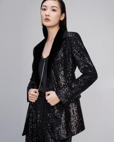 Sequin Blazer Women New Desinger Double Breasted Button Sequined Velvet Collar Party Club Elegant Jackets Blazers Outfit