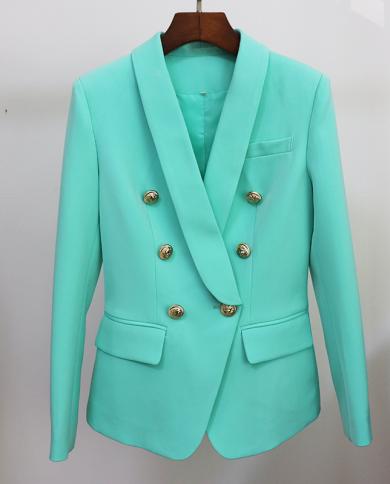 Mint Green Women Blazer Suit Jacket Classic Double Breasted Khaki Shawl Collar Regular Blazer Women Jackets  Autumn New 
