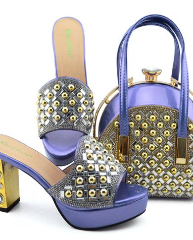 Italian Design Nigerian Hog Selling Fashion Party Wedding Platform High Heels Women Shoes And Bag Set In Violet Color  P