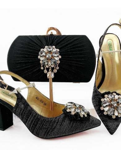 New African Shoes And Bag Set Italian Design Matching Shoes And Bag Set Nigeria Wemon For Wedding Party In Black  Pumps