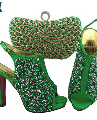  Newest Fashion Ladies Italian Design Shoe And Bag Set Women Party Shoe With Matching Bag Set In Green Colorwomens Pump