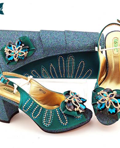 New Arrival Italian Design Colorful Crystal And Metal Decoration Style African Wedding Women Shoes And Bag Set For Party