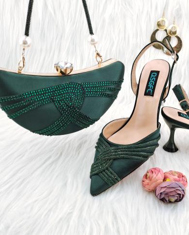 Qsgfc New Green Flash Diamond Decoration Elegant And Intellectual Exquisite Banquet Ladies Shoes And Bag