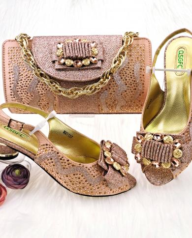 Gold Shoes Bag Set  Pumps  Fashion Gold Color Peep Toe Womens Shoes Bag Set Pumps  