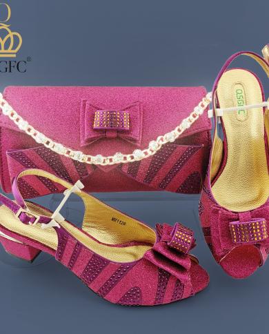 Sapatos de festa italianos de design mais recente com bolsa combinando Sapatos de casamento de salto médio feminino africano e b