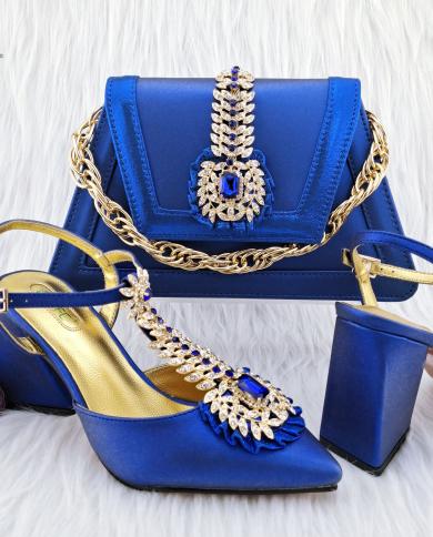 Bolsa Tridimensional Qsgfc Azul Real Nobre Com Sapatos Elegantes de Salto Alto Design Popular Italiano Sapatos Femininos African