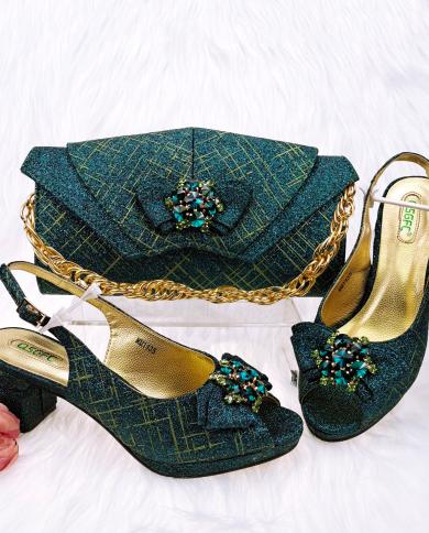 Size 43 Italian Shoe Bag Sets Women  Bag Shoe Woman Party Wedding Green  Elegant  