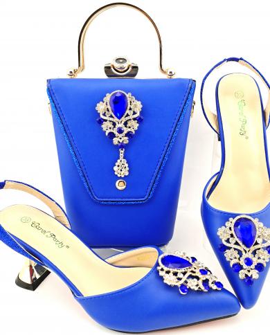  African Hot Selling Fashion Style Crystal Decoration Party Wedding Women Shoes And Bag Set In Orange Color  Pumps