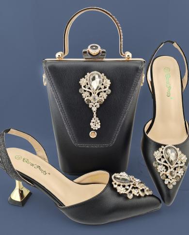 Qsgfc 2022 mais novos acessórios luxuosos e elegantes vintage com strass sapatos e bolsas femininas conjunto em bombas de cor pr