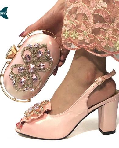 Nigerian Women Party Pumps High Heels Ladies Italian Design Shoes And Bag Set Decorated With Rhinestone Wedding Party Sh