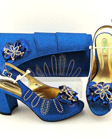 Italian Design  Newest Wedding Women Shoes And Bag Set With Colorful Crystal And Metal Decoration In Champagne Gold Colo