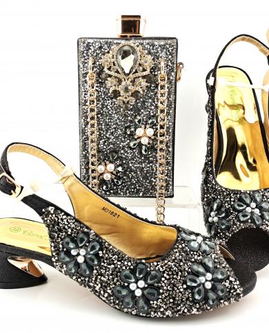 Special Design Summer Shoes And Bag Set In Black Color High Quality Italian Lady Shoes Matching Bag For Garden Party  Pu