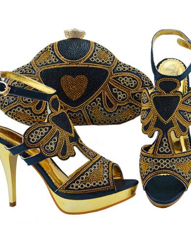 Matching Bag  Bag Set  Shoe  Pumps  Ladies Platform Women African Shoe Bag Set Nblue  