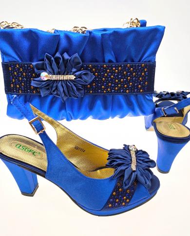 Qsgfc Latest Fashion And Beautiful Rblue Color Peep Toe Can Be Worn Every Day Party Ladies Shoes And Bag Set  Pumps
