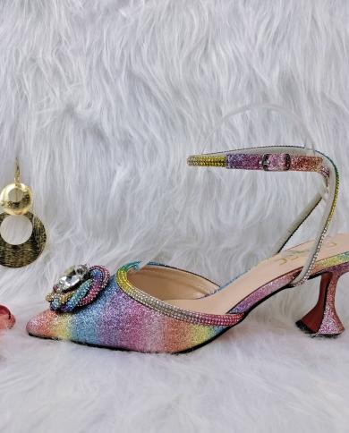 Qsgfc 2022 New Designer Rainbow Color Shoes In High Heels African Multi Pointed Toes Pumps For Party  Pumps
