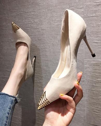 High Heels Womens Stiletto Heels 2022 Autumn New Allmatch Womens Shoes Black  Temperament Pointed Toe Single Shoes Wom