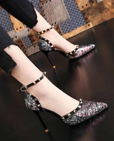 Womens High Heels Silver Fairy French Stiletto Heel 2022 New  Of Wild  Net Red One Word Buckle Pointed Shoeswomens Pum