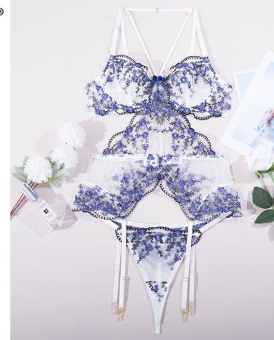 Ellolace Fairy Lingerie Luxury Lace Set Women 2 Piece Beautiful Underwear Transparent Bra Thong Sensual Sheer  Outfit  B