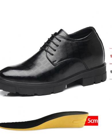 Height Elevator Man Dress Shoe Invisible Heels Men Wedding Shoes Chunky Mens Leather Business Shoes Black 8cm10cm Tall
