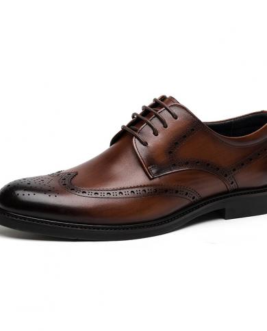 2022 Spring Men Wedding Shoes British Mens Brogue Shoes Genuine Leather Mens Business Dress Shoes  Mens Dress Shoes