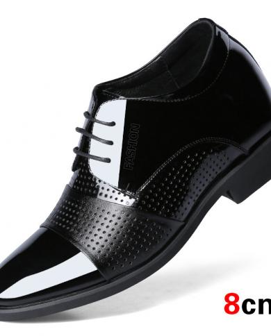 Men Sandal Hidden Heel Height Increasing Man Wedding Shoes Patent Leather Summer Hollow Mens Sandals 8cm6cm