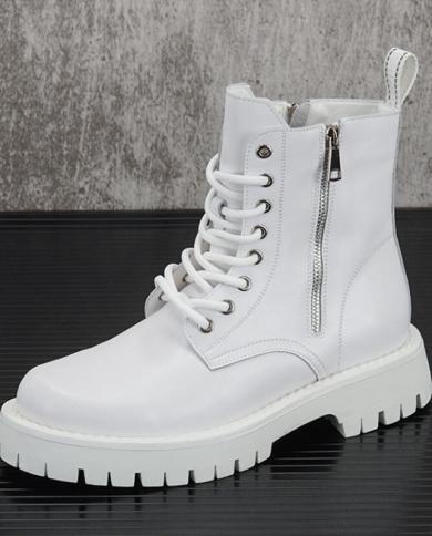 White Man Chunky Boot Designer Men Zip Boots Mens Safety Shoes Male Ankle Booties