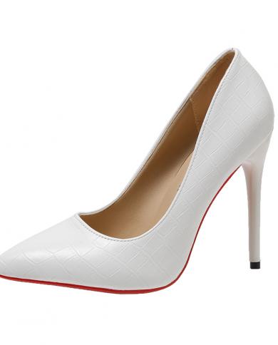 Womens Shoes  11cm High Heels 2022 Embossed Leather Party White Wedding Pumps Fashion All Match Dress Shoes 35 45 Plus 
