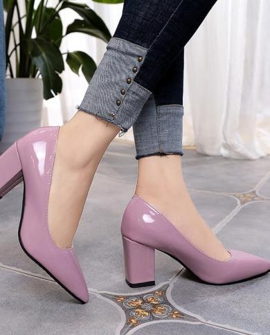 Highheeled Shoes Women 2022 Pointed Shallow Mouth Shoes Womens Thickheeled Fashion Shoes Plus Size 43 Zapatos Para Muje