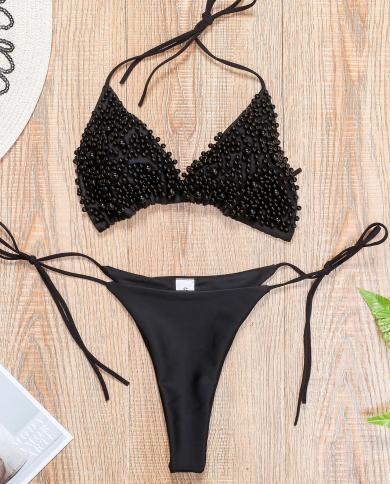 Micro Bikini femmes solide noir blanc perle concepteur maillot de bain 2022 luxe plage Push Up maillot de bain string maillots d