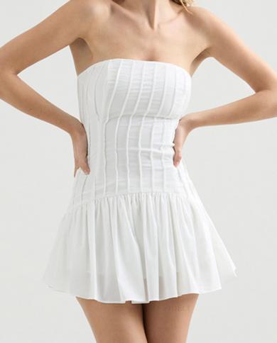 Elegant Slash Neck Sleeveless Mini Dress Spring Women  Sleeveless Bodycon Dress 2023 Summer Fashion Strapless Party Dres