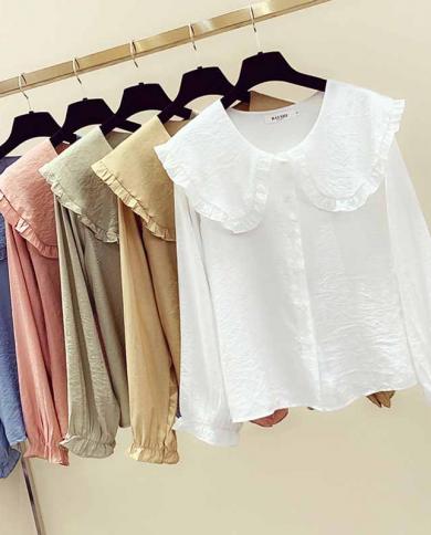 Casual Style Autumn Cotton Blouse Long Sleeve Female Tops New  Womens Fashion Peter Pan Collar Slim Shirt Blusa Mujer 1