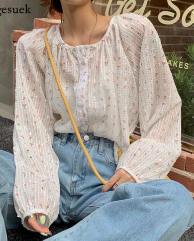  Floral Chiffon Shirts Ladies Casual Loose O Neck Summer Blouse Women Long Sleeve Stripes Thin Top Female New Blusas 159