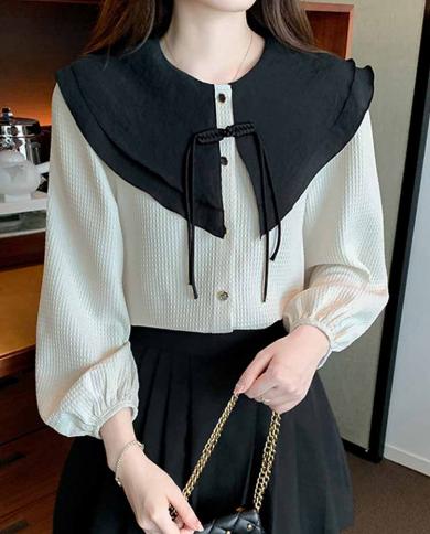 Fashion Big Lapel Collar Woman Sweet Blouse French Bottons Shirt Ladies Long Sleeve Tops Vintage Clothing Female Blusas 