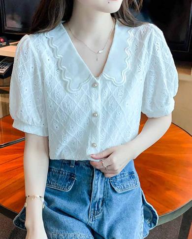 Sweet Short Sleeve Lace Blouse Women Fashion Dall Collar White Shirt Spring Blusas  Cute Tops Female Chemise Femme 24540