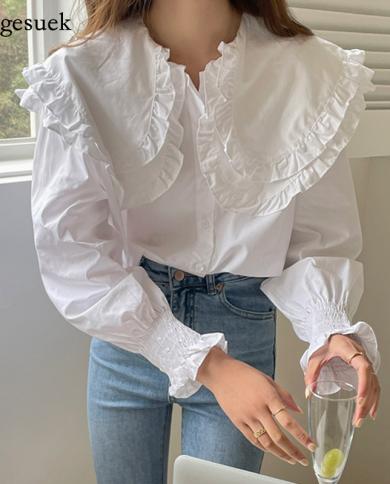 Sayhi Womens Summer Tops 2023 Print Casual Pullover Top Long Sleeve Loose  Shirts Ruffle Solid Button V Neck Blouses White XXL 