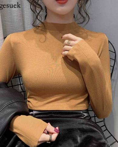 Women Pullover Slim Oneck Tops Bottoming Shirts  Fashion  Style Autumn Long Sleeve Solid Blouse Blusas Mujer 11257  Tshi