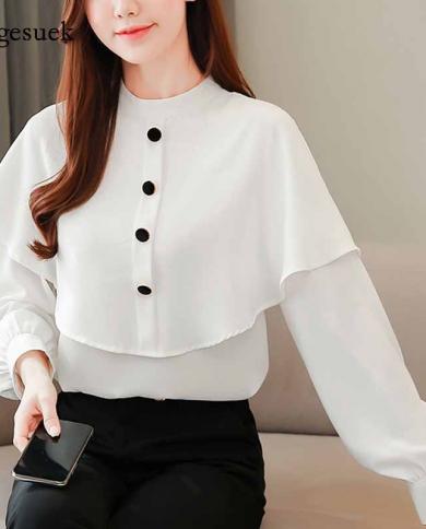 Autumn Fashion Womens Office Lady Solid Pullover Tops And Blouses White Long Sleeve Shirts Women Chiffon Blouses Blusas 