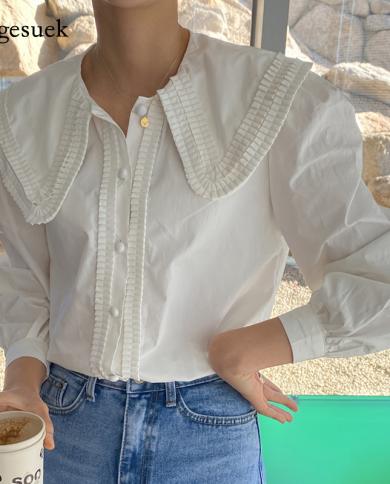 Blusa Retro francesa de primavera para Mujer, camisa plisada con cuello de muñeca y manga acampanada, Tops holgados Vintage con 