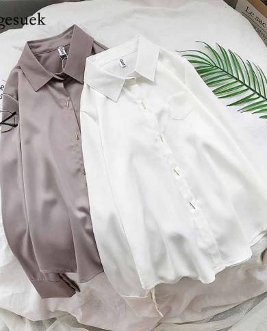 Moda Oficina dama mujer blanco Tops otoño botón camisa Turndown Collar bolsillo Blusa manga larga camisa femenina Blusa